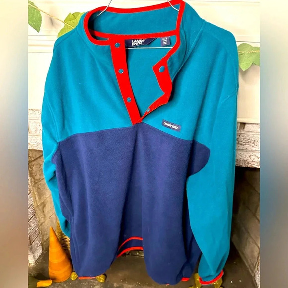 Lands End Men’s XXL fleece pullover with button neck two tone color block - Picture 1 of 3